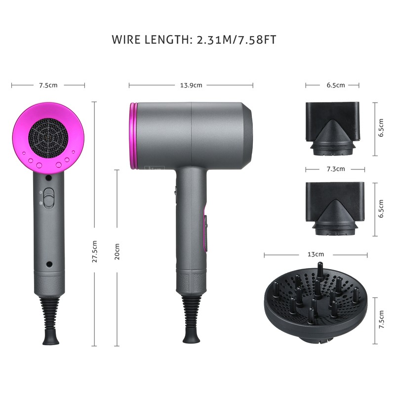 Ionic Hair Dryer with 3 Nozzles Diffusers 3 Heat Settings
