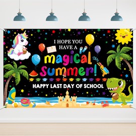 6x3.6ft Last Day of School Graduation Backdrop Banner, Magical Summer Kindergarten End of The School Year Graduation Party Decorations, Preschool Beach Dinosaur Unicorn End of Year Photo Booth Props