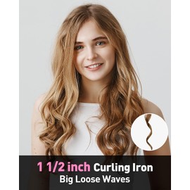 YEEGOR 1 1/2 inch Curling Iron,Extra Long Barrel Culing Wannd,100-240V Dual Voltage Curl Iron for Big Wave Curls,12 Temps