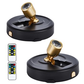 HOFUY Wireless Spotlight Battery Operated, Tap Closet Light LED Puck Lights with Remote, 2-Pack Stick on Artwork Lighting with Rotatable Head for Wall Entrance Hallway Basement Artwork Decorative