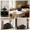 Black Vase 12" Wide Oval Shaped with Fishnet Textured -