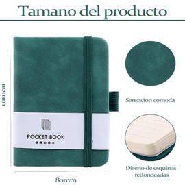4 Pcs Cuaderno de Bolsillo, A7 Libretas de Notas, 11 x 8cm, Diario con Cubierta de Cuero de 200 Páginas, Libretas de Bolsillo Adecuada para Oficina,Viajes,Estudio(Verde Oscuro)