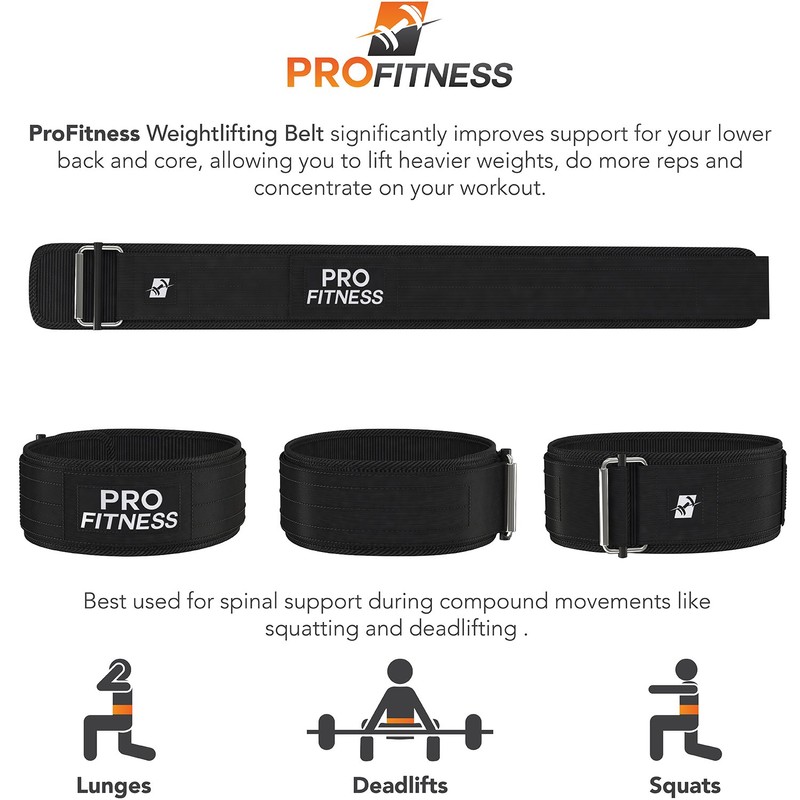 ProFitness 4 Inch Wide Weight Lifting Belt (Medium, Black/White)
