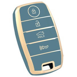 OFF WE GO for Kia Key Fob Cover, Soft TPU Protection Key Fob Case Compatible with Kia Optima Forte Koup NIRO Rio Sorento Soul Sportage Smart Remote Keyless Shell Accessories (Gold Blue)