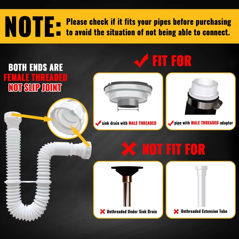 VIVIDA Double Sink Drain Kit, 1-1/2" Flexible Sink P Trap,