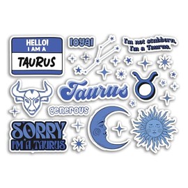 A5 Sticker Sheet Taurus Vinyl Stickers - Blue Zodiac Star Sign Horoscope Traits Stars Groovy Astrology Girls Women Aesthetic #81851