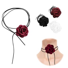 Yuqilin 3 Pieces Durable Women's Necklace, Light Flower Chain, Comfortable Rose Choker Flower Necklace, The Best Choice for Graduation, Christmas and Everyday Use (Black/White/Red), Fabric