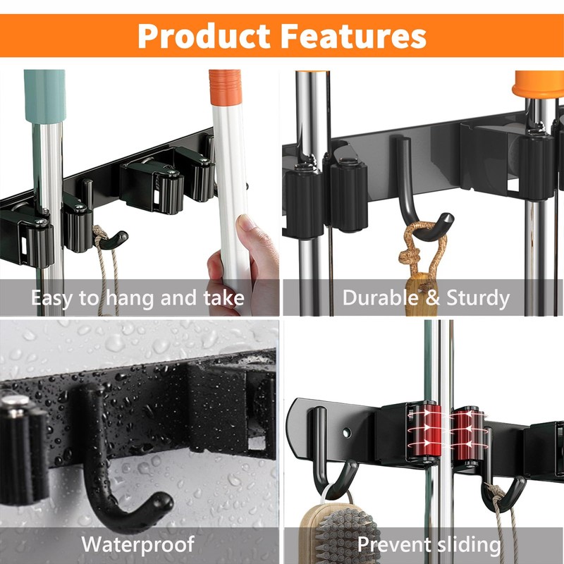 CUXIXA Mop and Broom Holder Wall Mount, Upgraded Broom Organizer