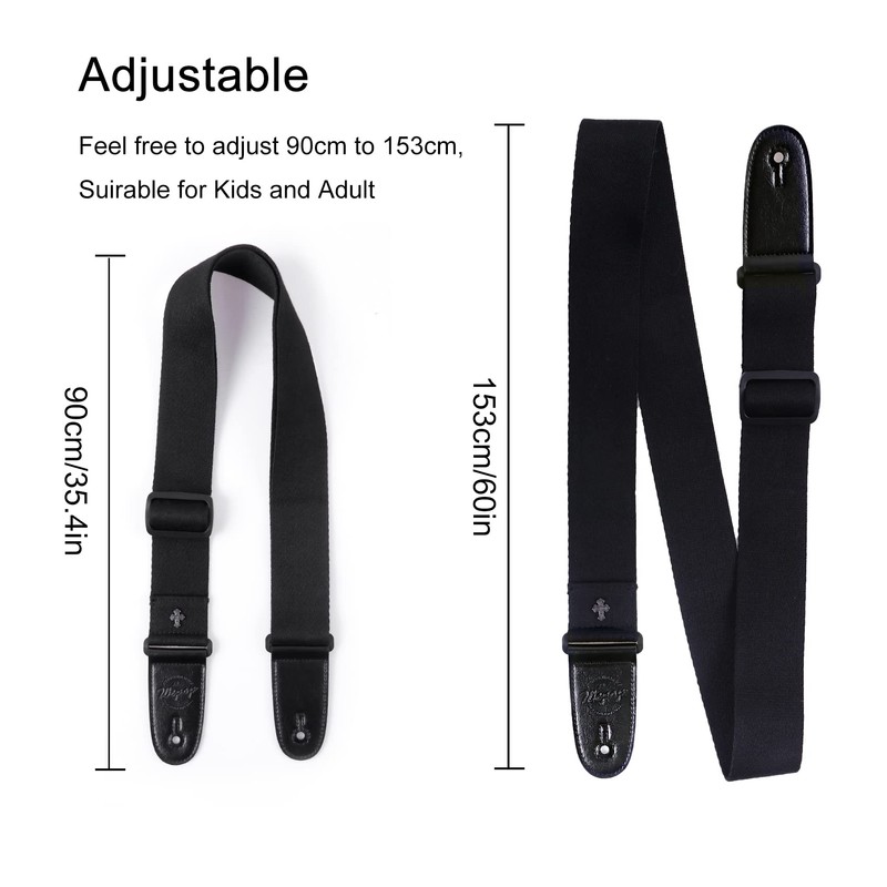 Wepop Guitar Strap Black Cotton Adjustable 5 cm Bass Electric