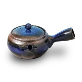 COTONOHA Banko-Yaki Japanese Tea Pot – Traditional Japanese Tea Kettle with Stainless Steel Bottom Strainer – Heat Resistant and Durable Ceramic Teapot for Deep Steamed Tea (Deep Blue)