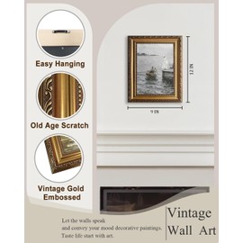 AGOLINE Vintage Gold Frame Canvas Wall Art-Lake Lady Classical Wall Decor Pictures for Living Room Bedroom kitchen Wall Art Canvas Prints,9"x12"