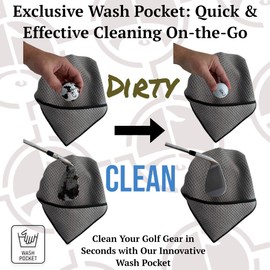 Multi-Function Magnetic Golf Towel with Wash Pocket, Magna-Anchor Technology, Waffle Pattern, Ball Scrubber – Perfect Golf Gift for Men & Women (16" x 24", Light Grey, with Magnet)