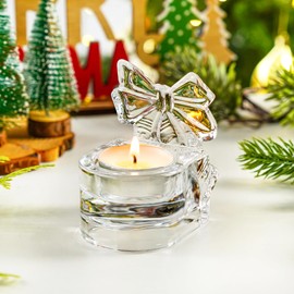 kanpura Glass Christmas Bell Tea Light Holder Clear Glass Candle Holder for Christmas Crystal Candle Holder (Candle Not Included),Single