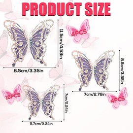 Pack of 24 3D Butterfly Wall Decoration, 3 Sizes, Hollow Butterflies Decorative Wall Stickers, Removable Butterflies Art Stickers for Bedroom, Living Room, Party Decor (Purple Silver)
