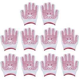 TUISKU Children's Work Gloves, Set of 5, Anti-Slip, Potato Burners, Excursions, School Events, Children's Parties, Elementary Schools, Kindergarten, Rabbit Pattern