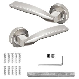 Decoranddecor Brushed Chrome Door Handles Lever On 54mm Rose Alloy Modern Design