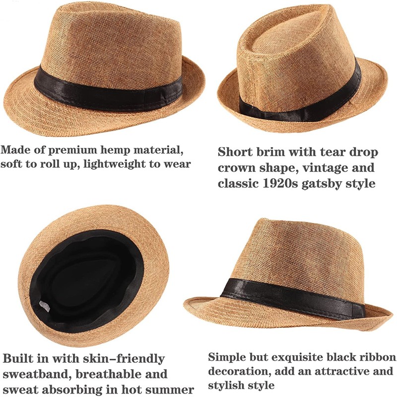 Geebuzz 5 Pack Short Brim Fedora Classic Summer Beach Sun