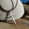 Silver Thin Simple Cross Necklace - Catholic Men Jewelry, Women