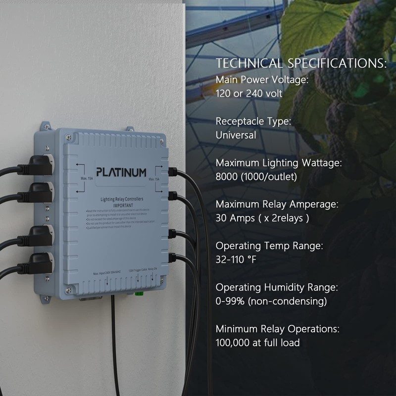 Platinum Horticulture Lighting Relay Controller 8000W 8-Light HID Master Relay