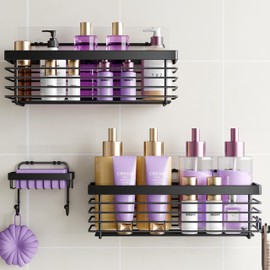 ODesign Shower Caddy 3 Pack SUS304 Stainless Steel-No Drilling-Shower Bathroom Shelves Rack,Rustproof Wall Mounted,Adhesive Shower Shelf Basket Organizer-Black