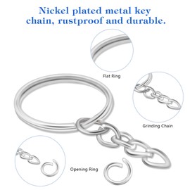 AiQInu Pack of 100 25 mm Key Rings with Chain, Key Rings with Split Rings, Key Ring Set for Keys Crafts DIY, Jewellery Making - Silver