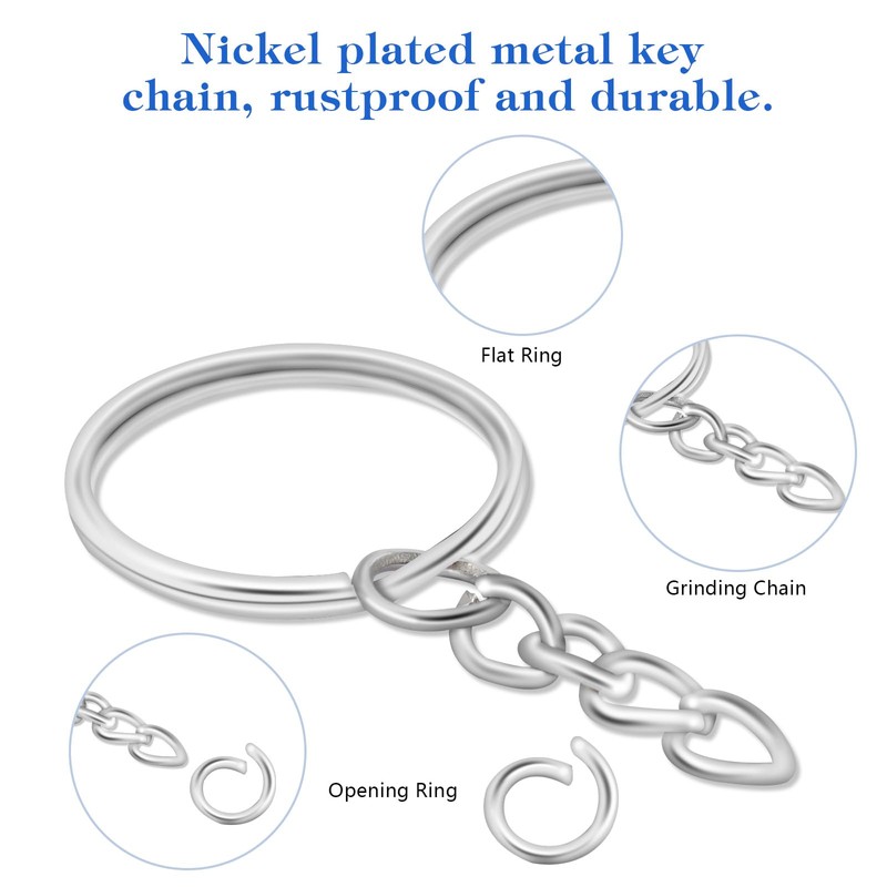 AiQInu Pack of 100 25 mm Key Rings with Chain,