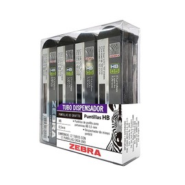 Zebra Puntillas HB De Grafito Para Portaminas Punto Fino (0.5 mm) Caja 12 Tubos Con 12 Minas.