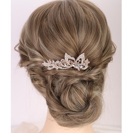 Chargances Bride Crystal French Flower Hair Comb Sparkly Leaf Rhinestone Side Combs with Long Teeth Wedding Hair Accessories for Women (Silver)