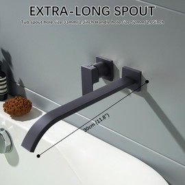 BEIYI Matte Black Wall Mount Tub Filler Bath Tub Faucet with Extra Long Tub Spout Single Handle Bathtub Faucets Set