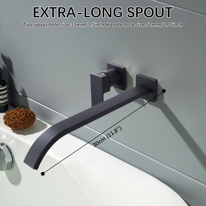 BEIYI Matte Black Wall Mount Tub Filler Bath Tub Faucet