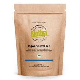 Biotiva Ginger Root Tea Organic 400g (2x200g) - Ginger Cut - hot - Herbal Tea - Bottled and Controlled in Germany