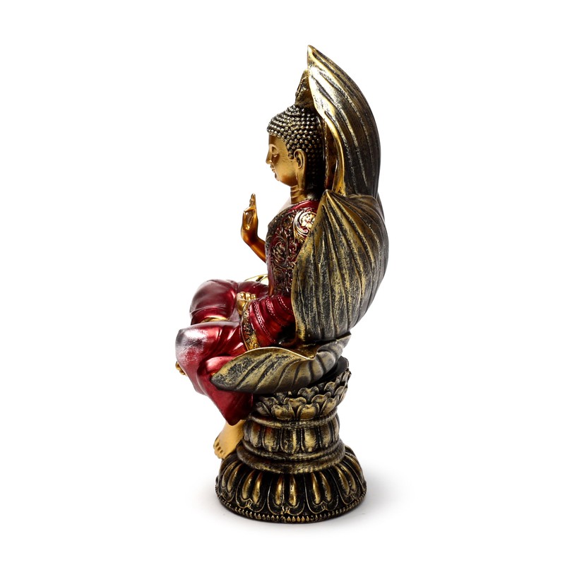 Puckator Buddha Thailandese Seduto - Oro e Rosso - Fiore