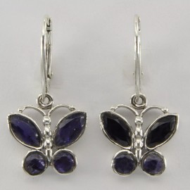 Amber America Genuine Natural Blue IOLITE Butterfly Earrings 925 STERLING SILVER Leverback #9e