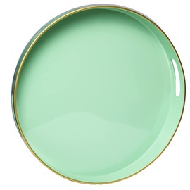 Spsyrine Round Green Plastic Decorative Tray, 13'' Modern Tray with Handles, Marble Pattern, for Breakfast, Coffee Table, Bathroom, Kitchen, Living Room
