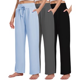 Kivdol 3 Pack Women's Lounge Pants Wide Leg Yoga Sweatpants with Pockets High Waisted Drawstring Lounge Loose Workout Jogger