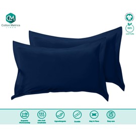Cotton Metrics Heavy Quality Queen Pillow Shams Set of 2 Navy Blue 600TC 100% Organic Cotton Navy Blue Pillow Shams Queen Size 20X30 Decorative Pillow Cover with 2 Inch Flang