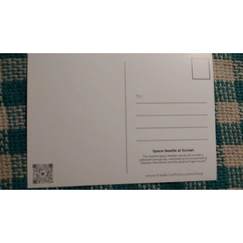 FREDERICKFILMS.COM/SHOP 5 X 7 POST CARD SPACE NEEDLE @ SUNSET