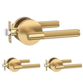 Amerdeco 3 Pack Champagne Bronze Door Handles Interior, Knurled Privacy Door Handles, Heavy Duty Door Lever for Bedroom or Bathroom, Reversible Keyless for Left Right Handed Doors AM0016 ASIN