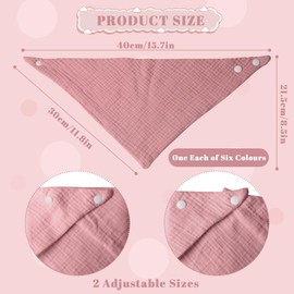 Organic Cotton Baby Bandana Pack of 6 Soft Bibs, Baby Triangle Scarf, Absorbent Muslin Neckerchief, Muslin Baby Bib with Adjustable Back Buttons, Drool Bib Baby for Baby Boys Girls, Soft Bibs