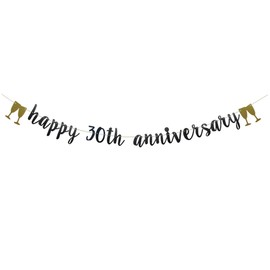 Happy 30TH Anniversary Banner,Pre-Strung, Black Paper Glitter Party Decorations For 30TH Wedding Anniversary Party Supplies Letters Black ZHAOFEIHN
