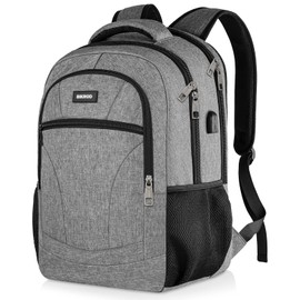 BIKROD Backpack Men and Women, School Backpack Boys Girls Teenagers, 15.6 Inch Laptop Work Daypack with USB Charging Port for Business, Hiking, Travel, Camping, School Bag, Grey