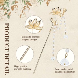 Lawie 10 Pack Retro Gold Metal Long Hair Sticks Pins with Pearl Jade Dangles Tassels Pendants Chinese Hanfu Asian Flower Butterfly Hair Chopsticks Hair Picks Bun Forks Holders Hairpins for Women Girls