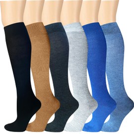 EEWEN 6 Pairs Running Socks Knee Socks for Women Support Stockings Compression Socks Travel Socks Cycling Checked Pattern, 6 pairs model 2