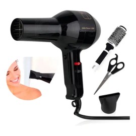 Secadora De Cabello Timco® Salon Master PQSM-1800 Combo Con Cepillo + Tijeras Color Negro