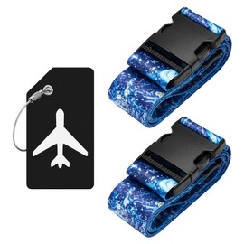 ZOUIQSS 2 Pack Adjustable Luggage Straps,Heavy Duty Suitcase Belts,Luggage Tag Travel Packing Straps with Quick Release Buckle(Colorful Blue Starry Sky)