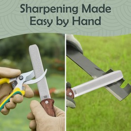 Muldale Secateurs Sharpener - Titanium Grit Dual Sided - Garden Tool Sharpening Stone for Shears, Hedge Trimmer, Lawnmower and Axe - Leather Strop