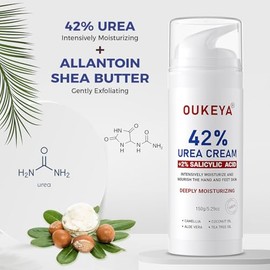 OUKEYA Crema de urea 42% con 2% de ácido salicílico, crema de pies de urea para piel seca y áspera - Hidratante para pies, talones, manos y codos, 5.2