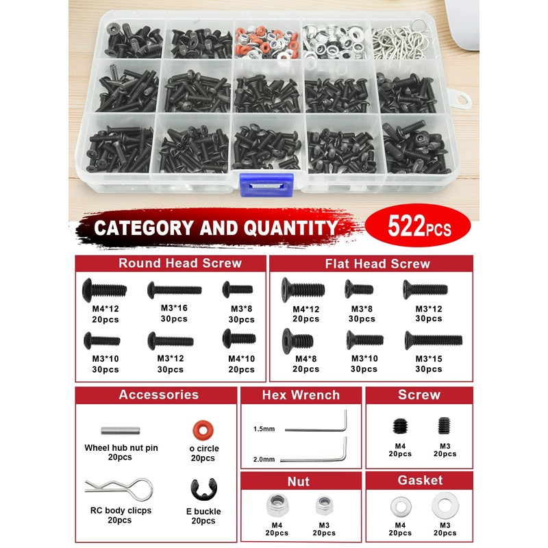 RC Tool Kit Screwdriver Set (Flat, Phillips, Hex) Metal Holder,