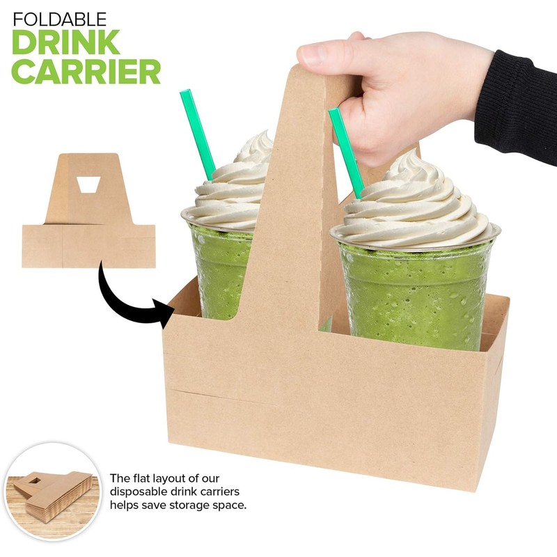 Cup Carrier Holder 2 Cups Kraft cardboard carrying tray for
