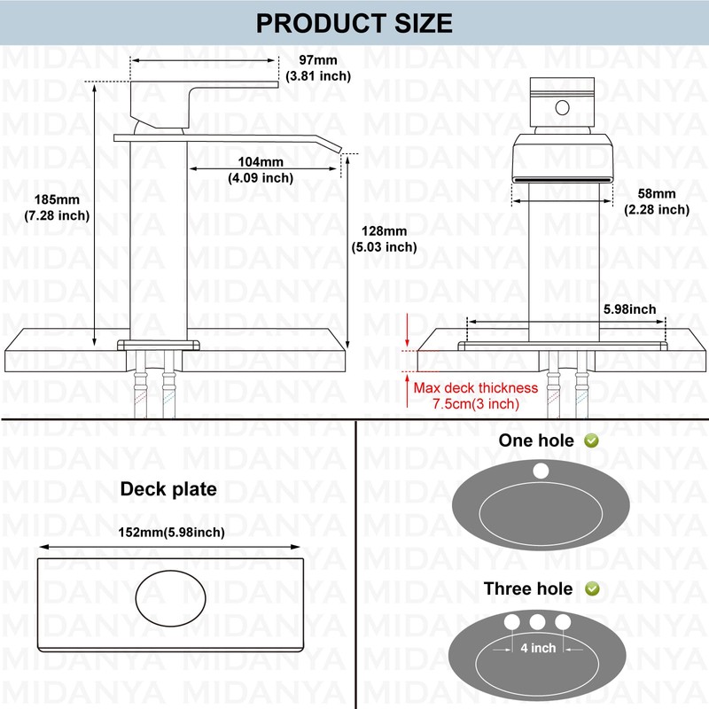 Midanya Waterfall Bathroom Faucets, Single Handle 1 Hole Bathroom Sink